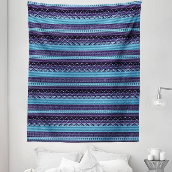Aztec Tapestry, Composition of Zigzags Diamond Shapes and Stripes, Fabric Wall Hanging Decor for Bedroom Living Room Dorm, 5 Sizes, Sky Blue Quartz, by Ambesonne