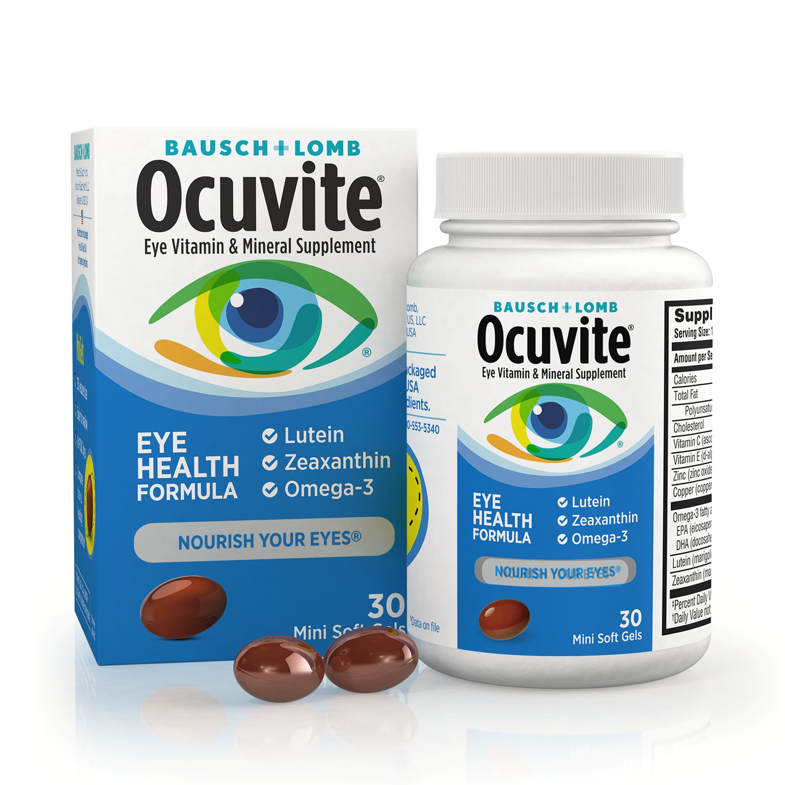 Ocuvite®  Eye Health Formula Eye Vitamin & Mineral Supplement with Lutein, Zeaxanthin and Omega-3 –from Bausch + Lomb, 30 Soft Gels