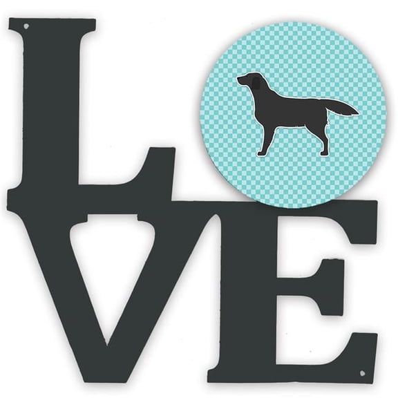 11.5 x 11.75 in. Black Labrador Retriever Checkerboard Blue Metal Artwork Love Wall Decor