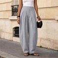 thumbnail image 6 of Only Moment Lightweight Linen Pants Flowy Wide Leg Pants Casual Work Dress Pants Lounge Sweatpants High Waist Comfy Loose Trousers with Pockets Light Ashy,XL, 6 of 7