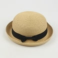 thumbnail image 2 of Yuanlong Womens Hats Black Ribbon Bow Design Woven Straw Bowler Hat Summer Lady Trendy Breathable Sunshade Beach Headwear, 2 of 3