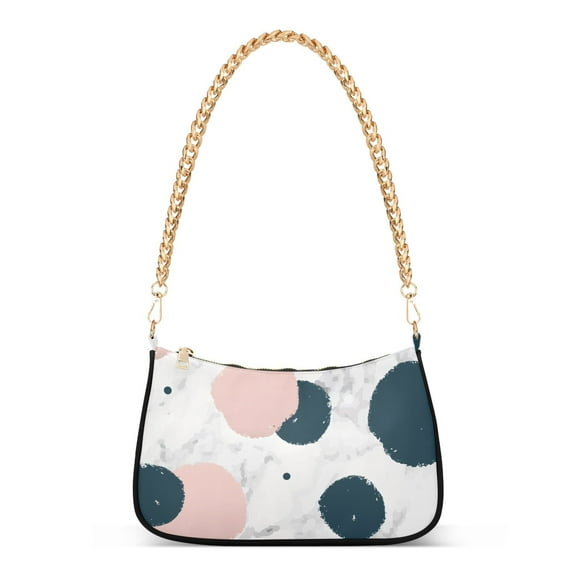Minimalistic Polka Dots and Marble Womens Chain Shoulder Bag Tote Handbag Clutch Hobo Purse with Zipper for Travel Casual