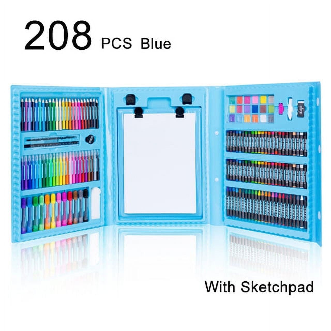 Bibana 185 Pieces Drawing Art Set，Double Sided Trifold Easel Art Box with  Oil Pastels, Crayons, Colored Pencils, Markers, Paint Brush, Watercolor  Cakes, Sketch Pad (Blue Art Supplies) 