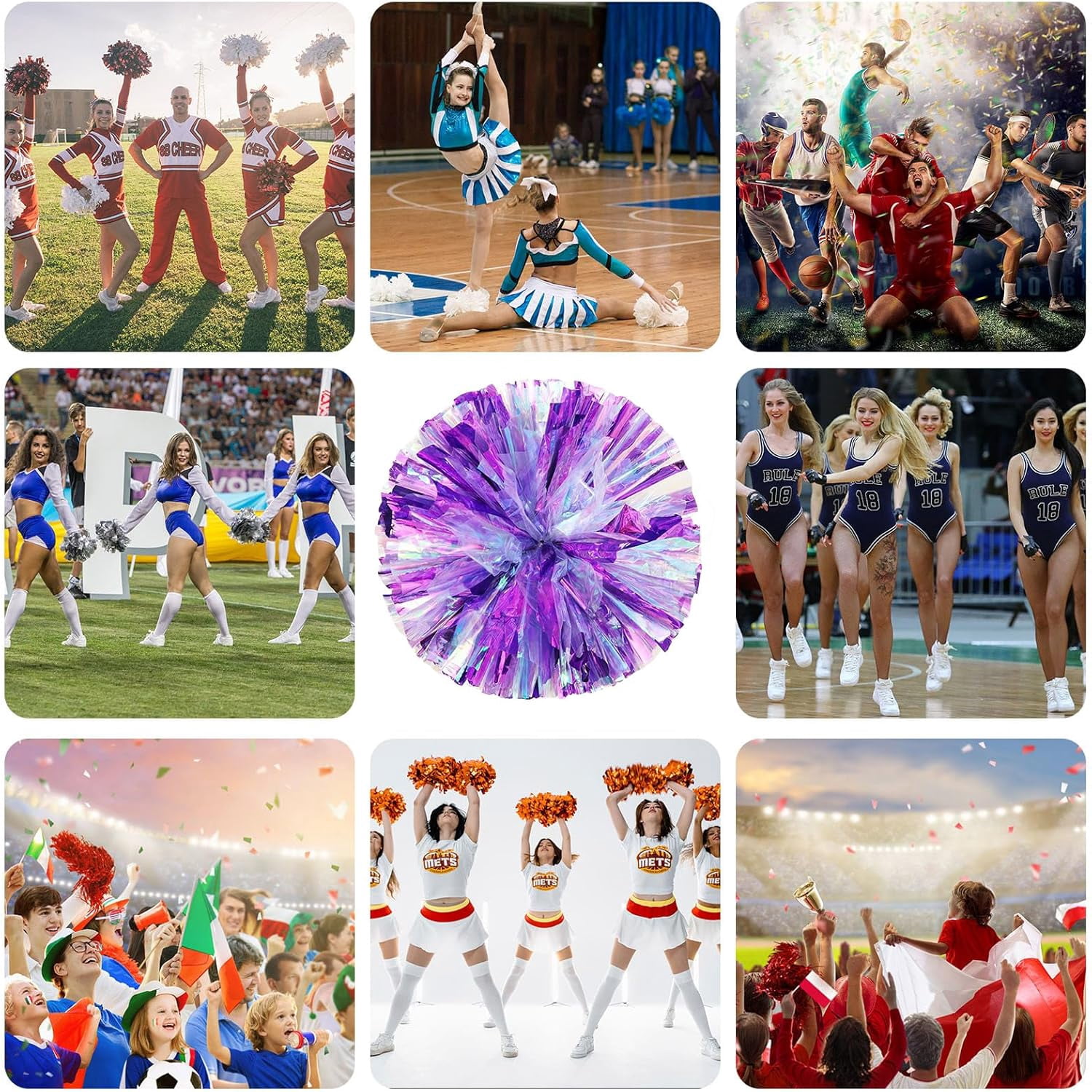 12 Pack Cheerleading pom poms,Cheer pom poms Sports Dance Cheer Plastic Pom Poms Cheerleading for Sports Team Spirit Cheering (Colorful+Blue)