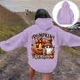 thumbnail image 2 of Sweatshirts for Women Trendy Halloween Hoodie with Pumpkin Ghost Funny Print Oversized Long Sleeve Top Fall Tops,Light Purple,XS, 2 of 7