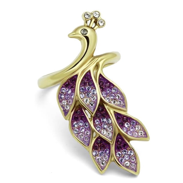 Alamode TK1101-8 Bague en Acier Inoxydable Or IP pour Femmes avec Cristal de Qualité Supérieure Multicolore - Taille 8