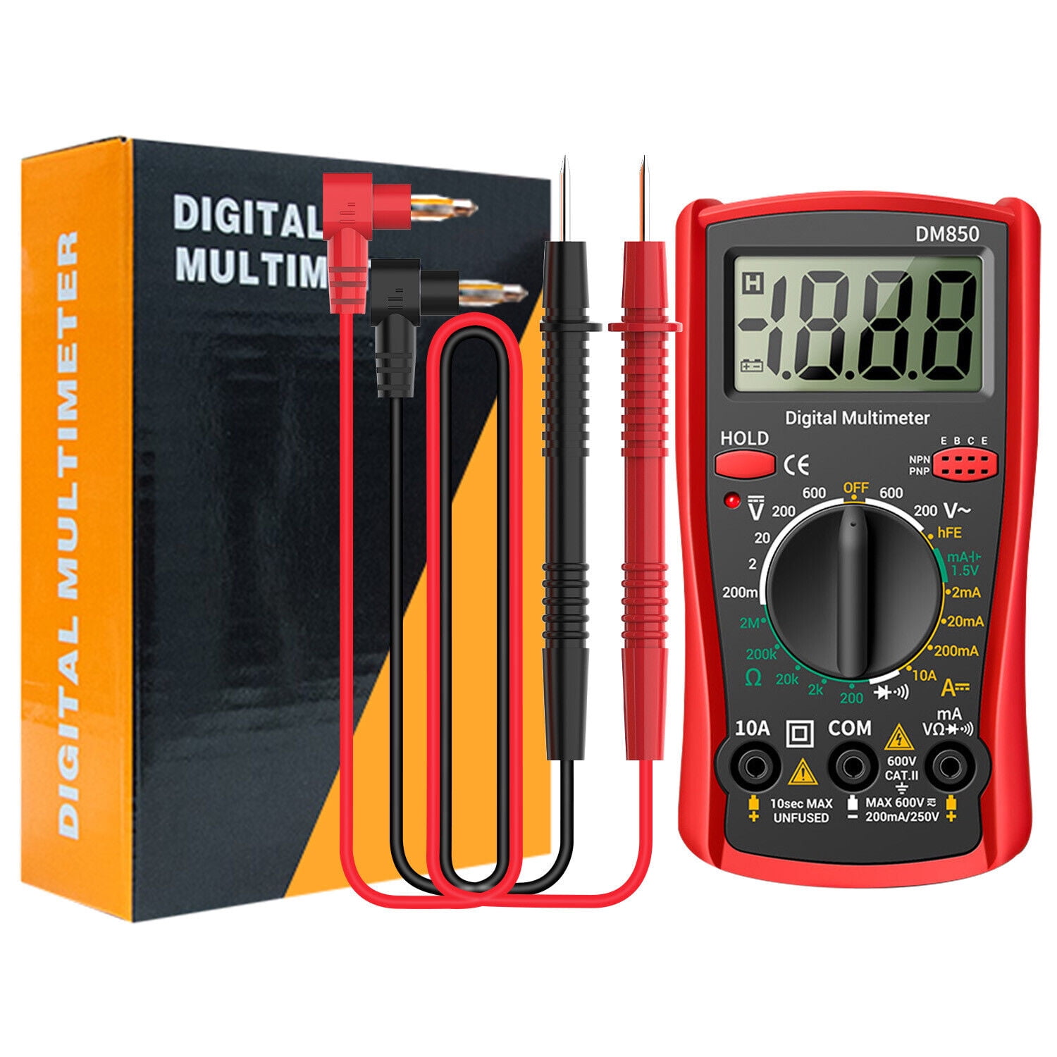 Htwon LCD Digital Multimeter Voltmeter Ammeter Ohmmeter Volt AC DC Tester Leads Meter