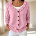 thumbnail image 2 of SAWOBUUN Womens Ruffle V Neck Knit Cardigan Button Down Long Sleeve Casual Lightweight Sweater Jacket, 2 of 7
