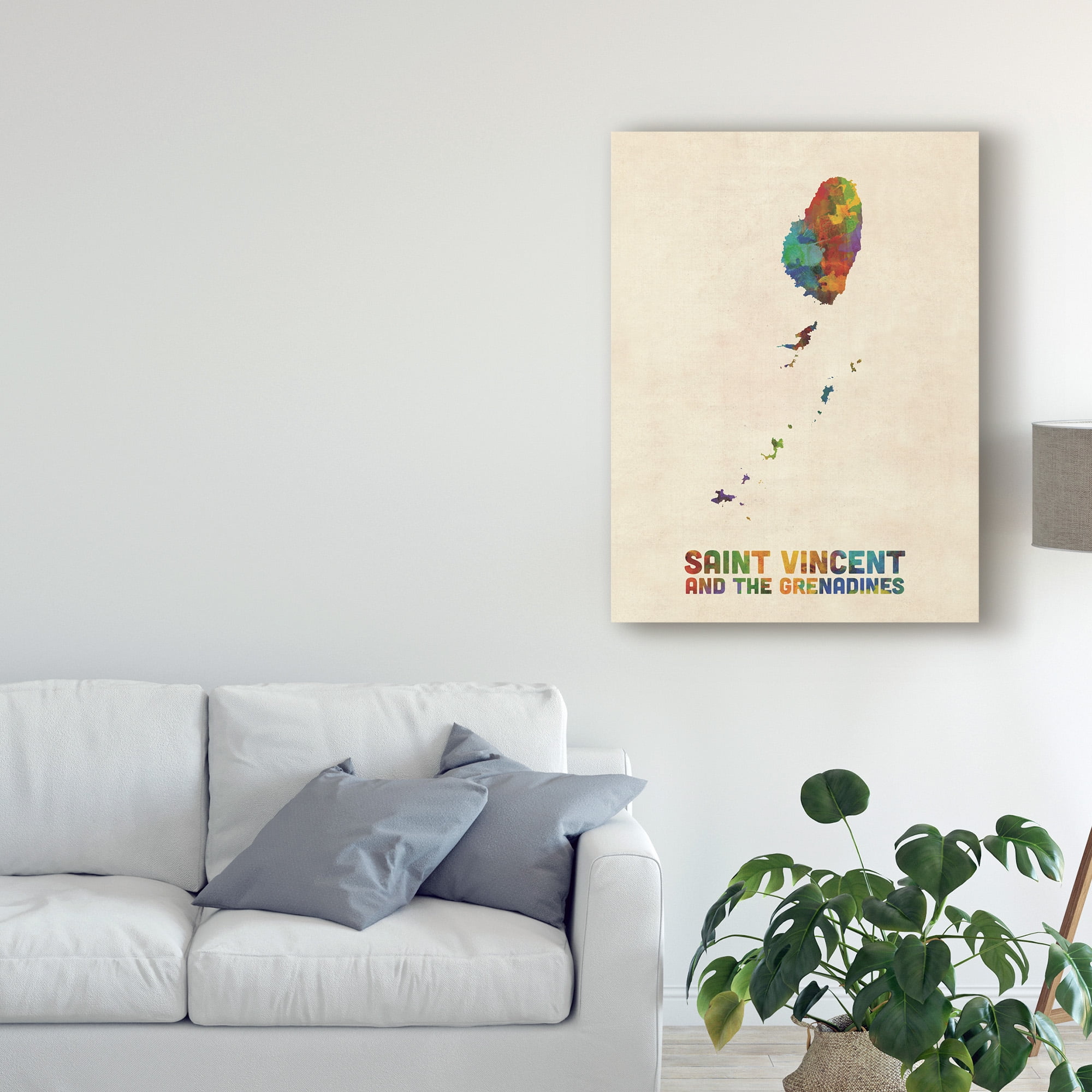 Trademark Fine Art 'Saint Vincent and the Grenadines Watercolor Map' Canvas Art by Michael Tompsett