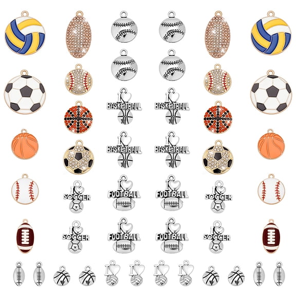 42Pcs Sports Charms 16 Style Alloy Enamel Ball Game Theme Pendants Rhinestone Charms Basketball Baseball Football Pendant