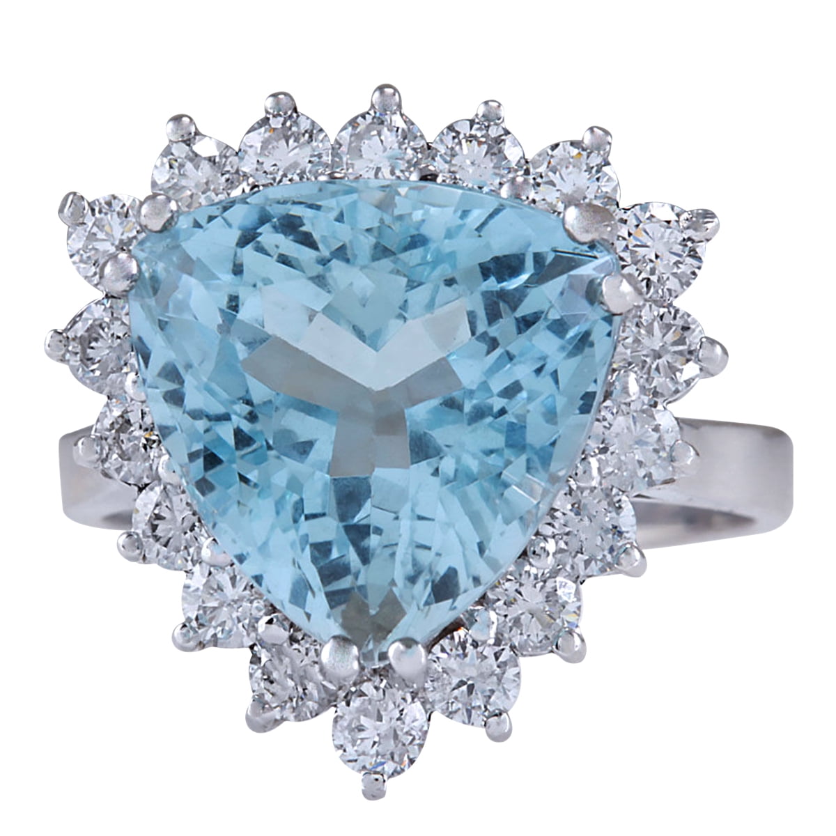 7.12CTW Natural Aquamarine And Diamond Ring In 14K White Gold by