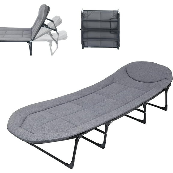 Chaise Lounge Chair, Folding Cot, 6-Angle Adjustable Camping Cot with Mattress for Patio and Beach, Foldable Bed Portable Heavy Duty Lay Flat Reclining with Pillow (Small Size - 70")