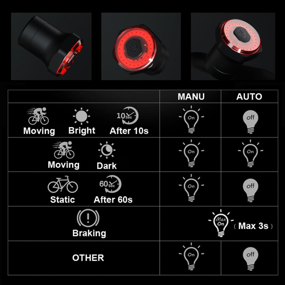 IPx6 Waterproof LED Charging Smart Bicycle Auto Brake Sensing Cycling Tail Light