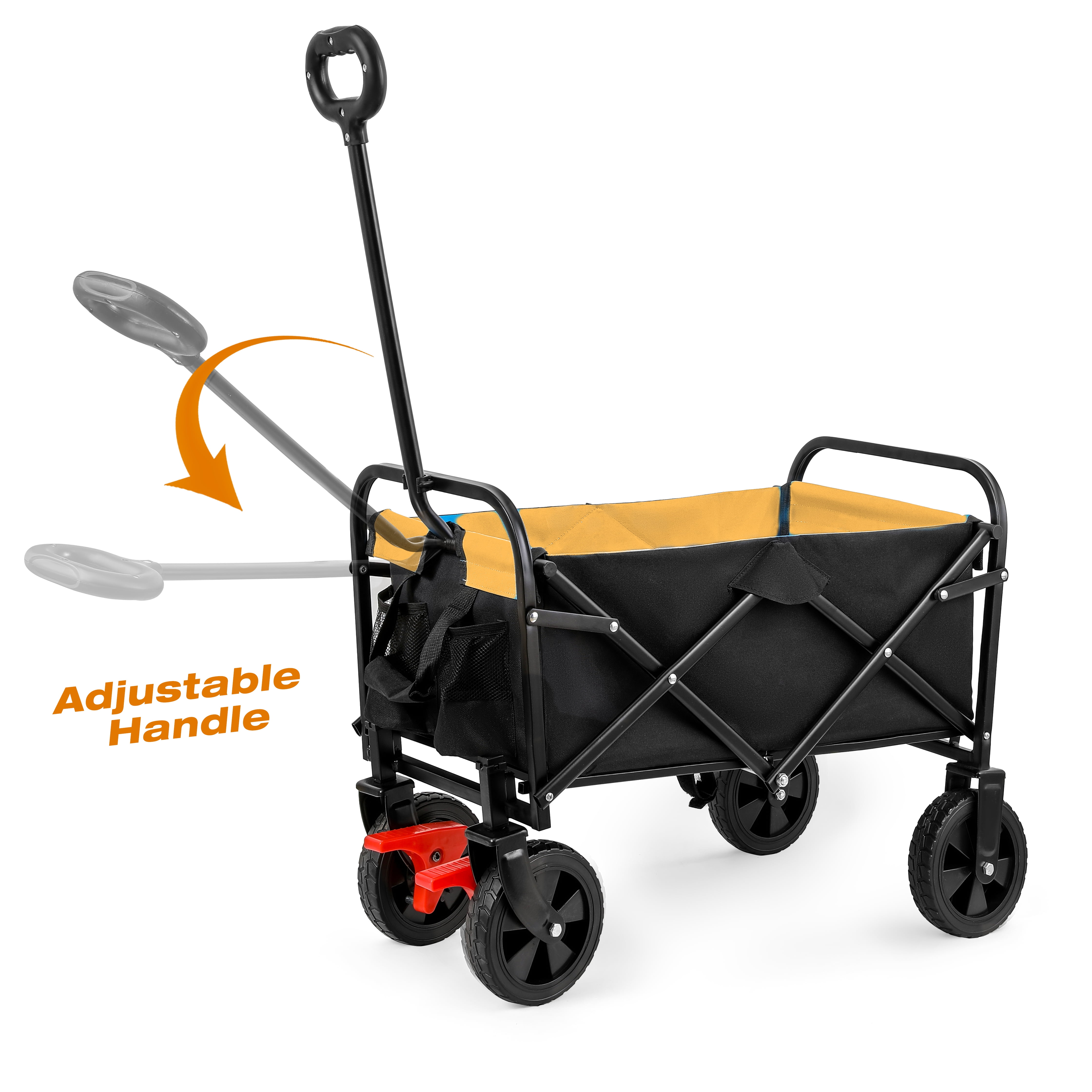 MAYEERTY Mini Folding Wagon Cart, 150LBS Brake, 600D Oxford Steel Frame, Black-Orange for Garden Beach Shopping