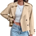 thumbnail image 4 of Turn-Down Collar Women Long Sleeve Solid Double-Breasted Button Jacket Coat, 4 of 5