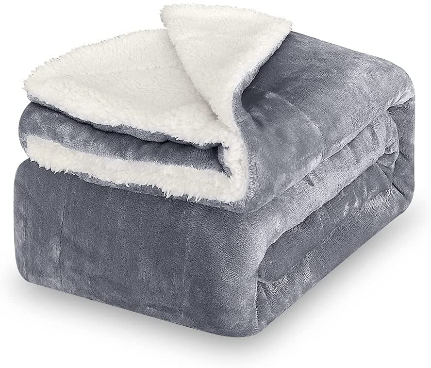 Belleville Sherpa Fleece Throw Blanket Light Grey for Dorm Couch Bed Soft Cozy Warm Thick Fuzzy