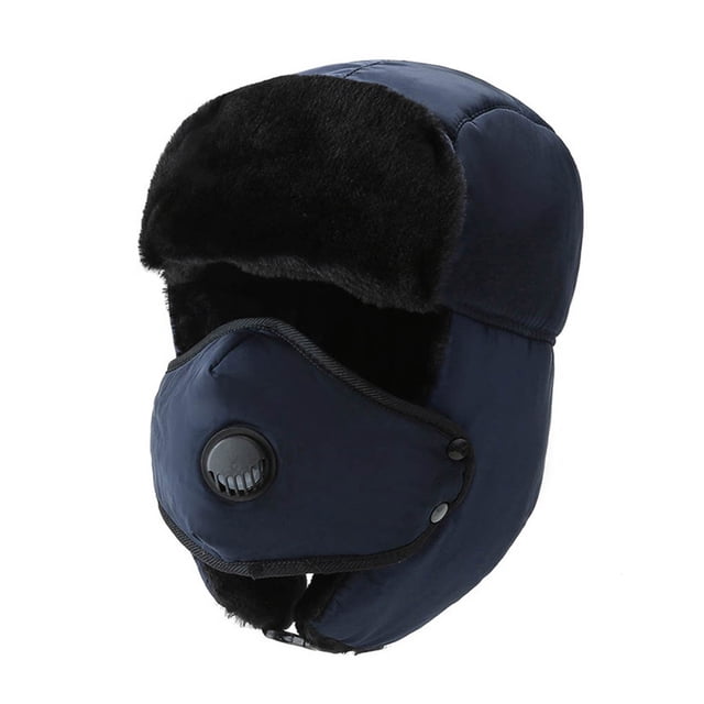 Qarigey Deportes al aire libre Gorra a prueba de viento Sombrero cálido Esquí Ciclismo Senderismo Gorra de invierno con cubierta facial Sombreros Azul oscuro