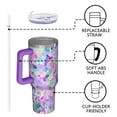 thumbnail image 4 of 40oz Tumbler with Handle and Straw, Vacuum Insulated Stainless Steel Travel Mug, Fits Car Cup Holder, Diamond Sequins Print, 4 of 6