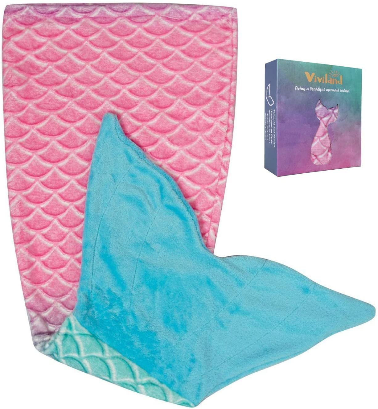 Viviland Kids Mermaid Tail Blanket for Girls Toddlers Rainbow Embossed