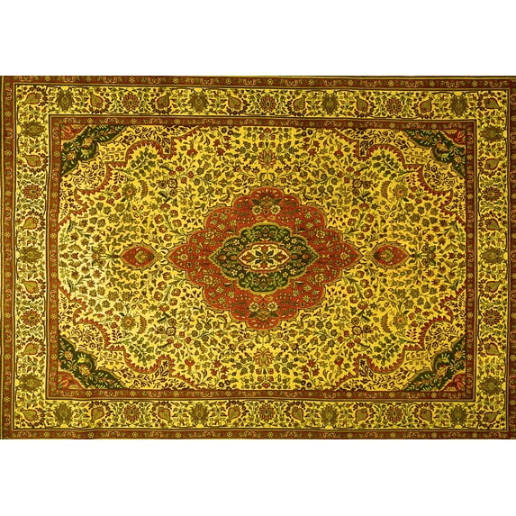 Ahgly Company Indoor Rectangle Medallion Yellow Traditional Area Rugs, 5' x 7'