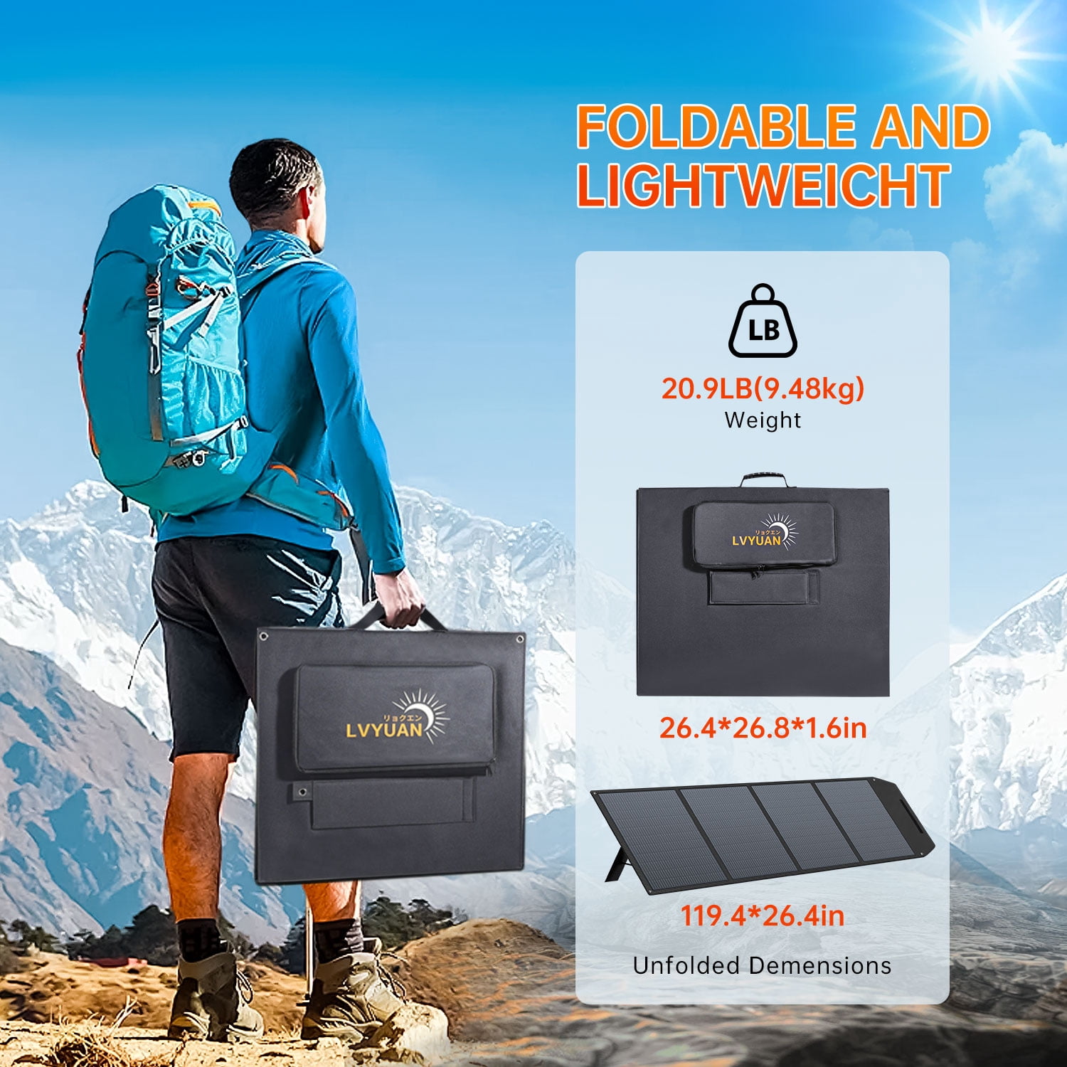 LVYUAN 300 Watt Solar Panel Foldable Solar Charger with Adjustable Kickstands, Portable IP67 Waterproof for Camping,  Home, RV, Outdoor, Power Station, off Grid