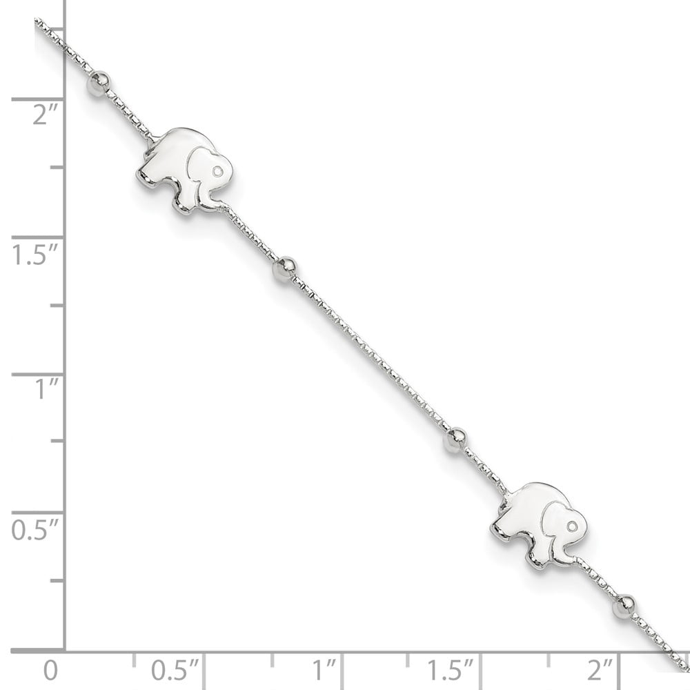 Sterling Silver Polished Elephant 10in Plus 2in Ext. Anklet