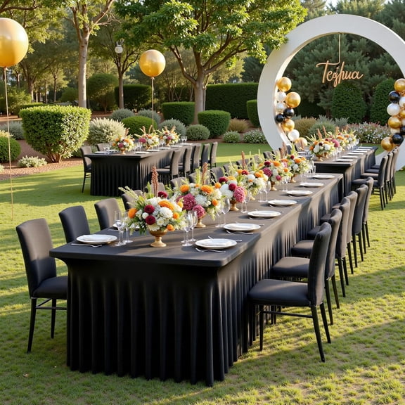 Black 6FT Spandex Tablecloth for 6FOOT Rectangle Tables, 2 Pack Stretchy Wrinkle Free Table Cloths for Parties Wedding Birthday Baby Shower