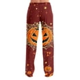 thumbnail image 6 of Womens Halloween Pjs Cute Funny Pumpkin Print Wide Leg Sleepwear Pj Lightweight Cozy Soft Lounge Pants For Halloween, 6 of 9