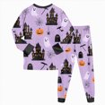 thumbnail image 6 of Cdudpw Toddler Girl Halloween Pajamas Sets Halloween Print Tops Pants Sleepwear Kids Girls Nightgown Outfits(A008-Purple), 6 of 9