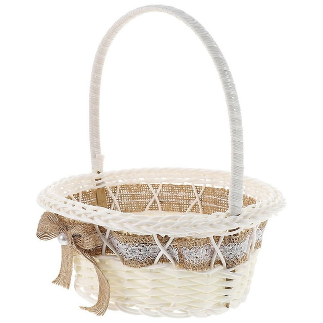Flower Girl Basket Wedding Rustic Flower Basket with Handle Woven Basket Wedding Party Photo Prop