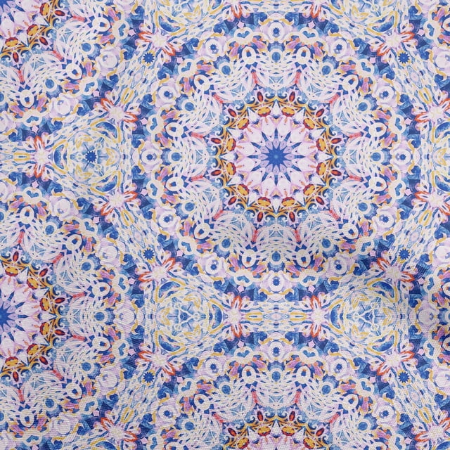 oneOone Rayon Medium Blue Fabric Mandala Craft Projects Decor Fabric Printed By The Yard 56 Inch Wide
