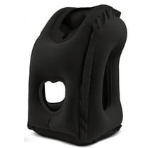 Inflatable Travel Pillow, Airplane Neck Pillow Comfortably Supports Head and Chin for Airplanes, Trains, Cars and Office Napping with 3D Eye Mask, Earplugs and Portable Drawstring Bag (Black)