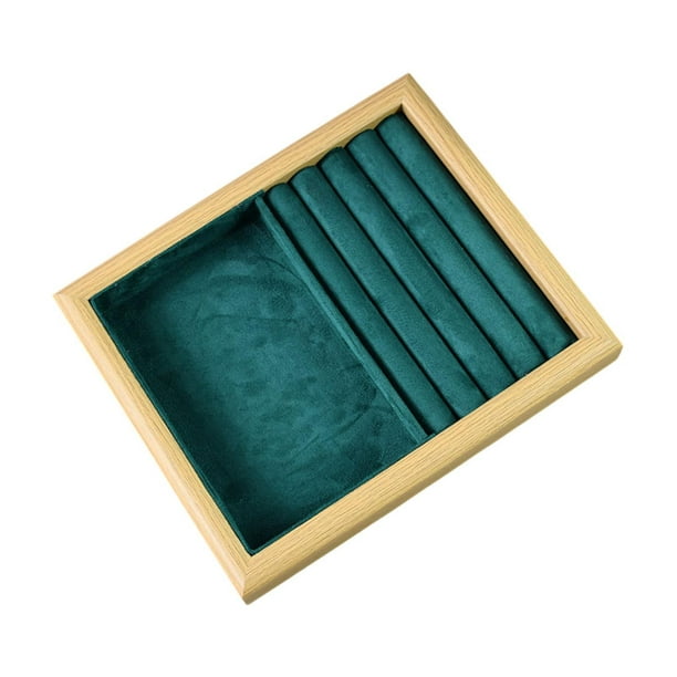 Bandeja de madera para joyas, expositor, organizador de joyas, almacenamiento de joyas para pulseras y cuerpo. verde oscuro