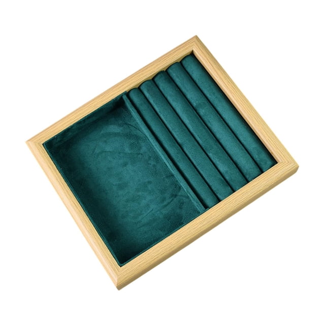 Bandeja de madera para joyas, expositor, organizador de joyas, almacenamiento de joyas para pulseras y cuerpo. verde oscuro