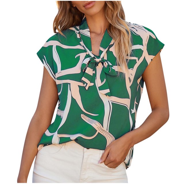 Mode Femmes Décontracté Confortable Imprimé Col en V Manches Courtes Haut Blouse T-Shirt