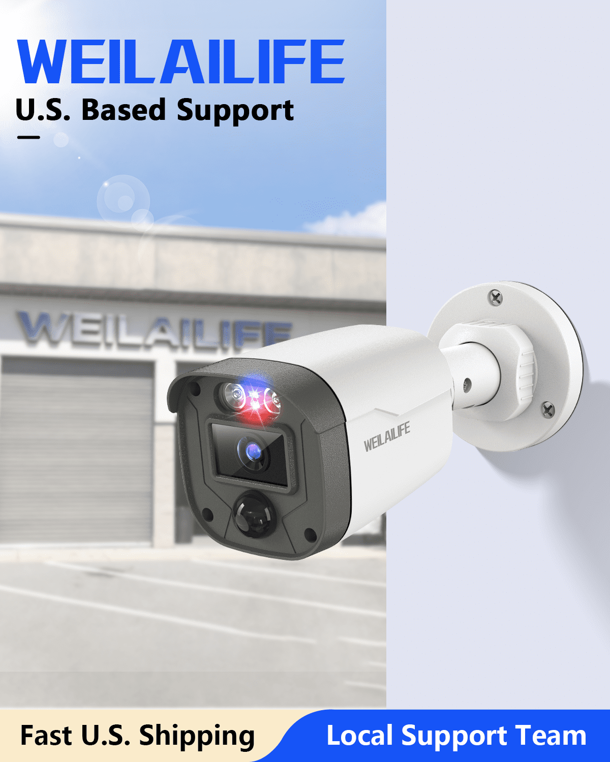 WEILAILIFE 5MP Wired Security Camera System with Red & Blue Warning Lights, 4CH DVR 500GB HDD