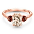 thumbnail image 3 of Gem Stone King 18K Rose Gold Plated Silver Peach Morganite and Red Garnet Engagement Ring for Women | 2.34 Cttw | Oval 9X7MM | Gemstone October Birthstone | Size 8, 3 of 6