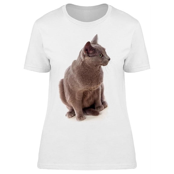 Adorably Sitting Gray Cat T-Shirt Women -Image by Shutterstock, Female XX-Large
