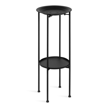 Kate and Laurel Mahdavi Modern Plant Stand Table, 12 x 12 x 27, Black, Unique Accent Table with Textured Top