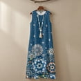thumbnail image 4 of Xoenoiee Boho Mandala Flower Print Cotton Linen Maxi Dresses for Women 2026 Sleeveless Crewneck Boho Cruise Sundresses with Pockets Summer Trendy Vacation T Shirt Dress, Size M, 4 of 7