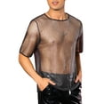 thumbnail image 4 of INSPIRE CHIC Mesh Sheer T-Shirt for Men's See Through Short Sleeves Party Shiny Tee Tops XL Silver Black, 4 of 4