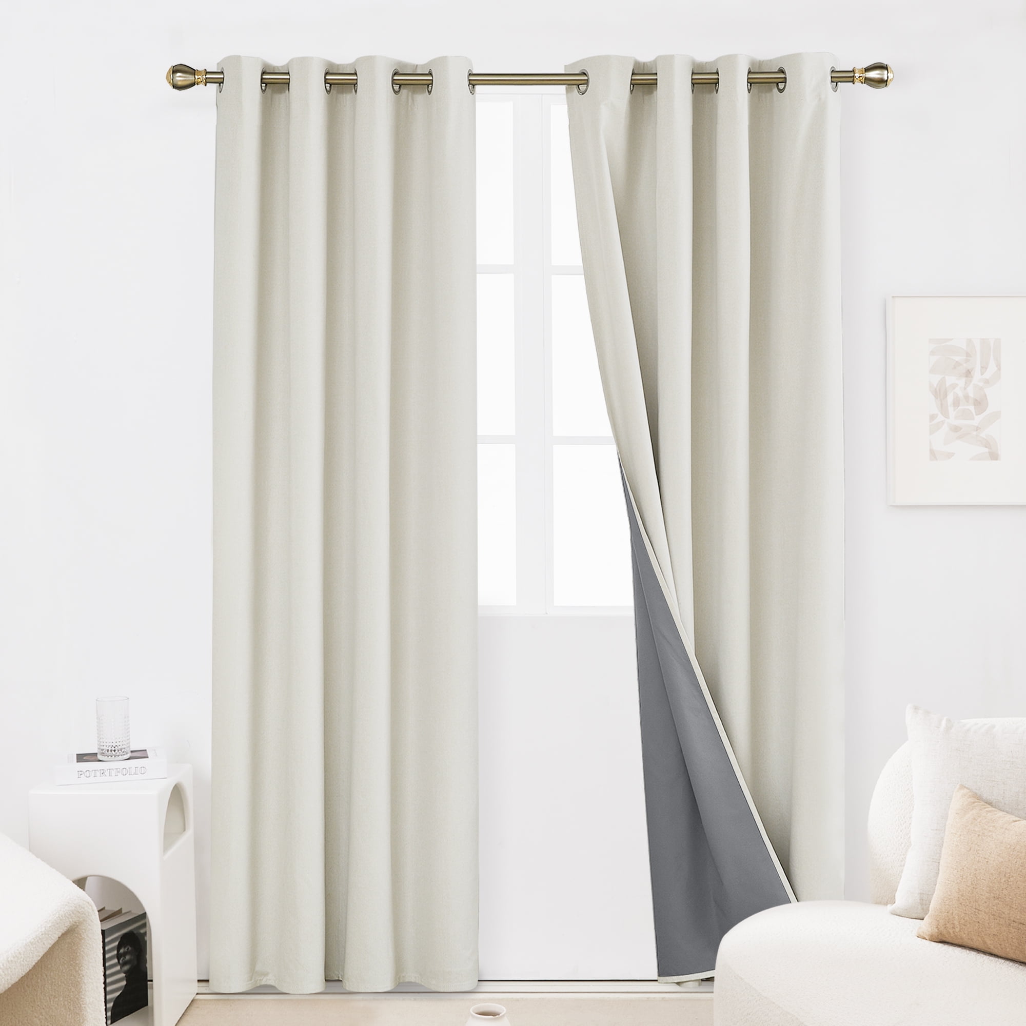 100% Blackout 2 PC Rod Pocket Faux Linen Thermal Bedroom Window Curtain Drapes 