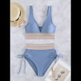 thumbnail image 3 of Bikini de Dos Piezas para Mujer, Cintura Alta, Cuello Halter, Traje de Baño, Gris Azul, Talla S, 3 of 7