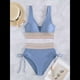 thumbnail image 3 of Bikini de Dos Piezas para Mujer, Cintura Alta, Cuello Halter, Traje de Baño, Gris Azul, XL, 3 of 7