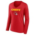 thumbnail image 2 of Women's Harrison Butker Red Kansas City Chiefs Wordmark Player Name & Number Long Sleeve V-Neck T-Shirt, 2 of 3