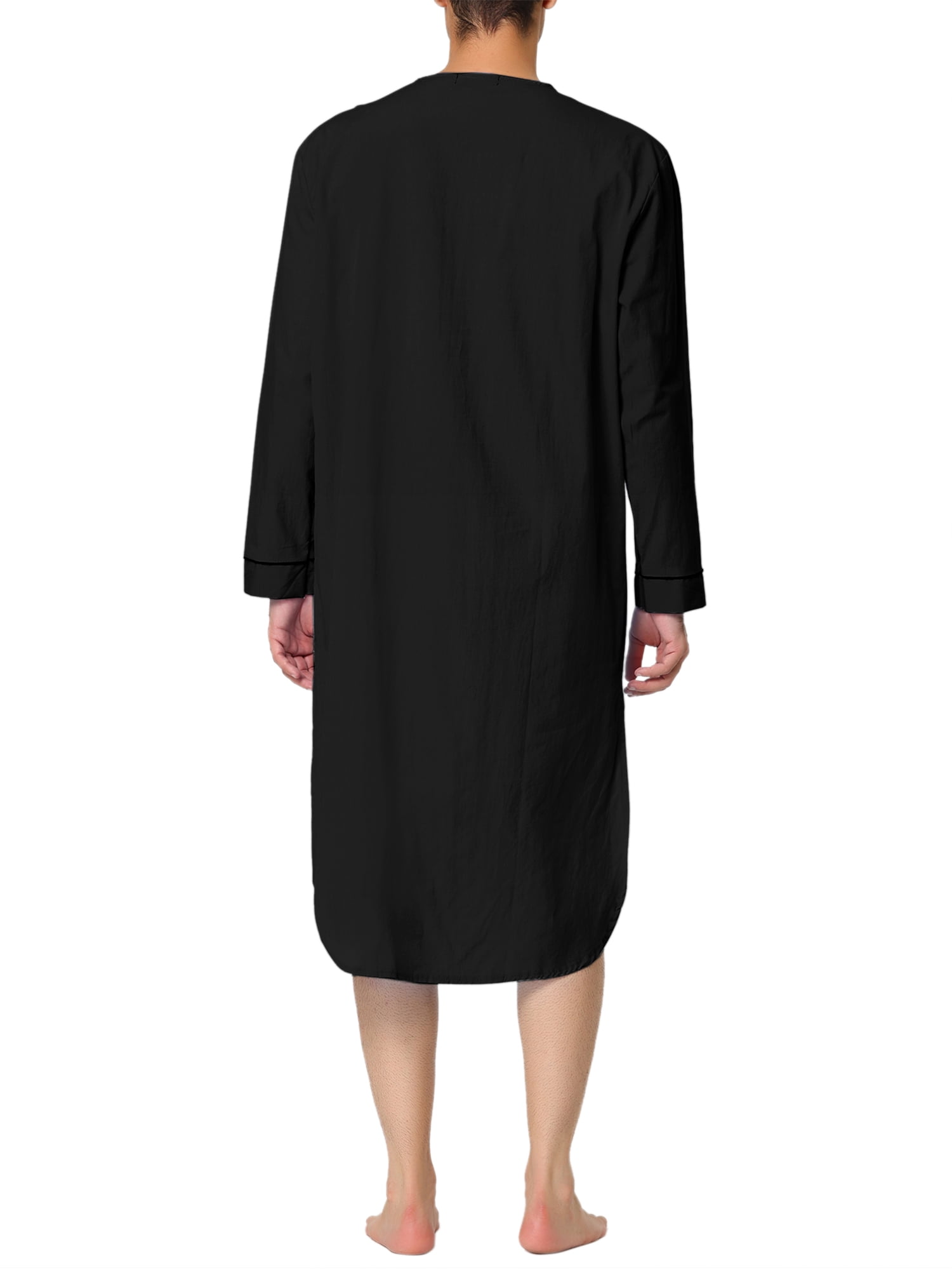 Unique Bargains Men's Nightshirt Cotton Sleep Shirt Long Sleeve Nightgown Sleepwear M Black