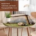 thumbnail image 3 of Brown Soccer Field Round Tablecloth 55-60 Inch Round Fitted Table Cloth with Elastic Edge, Vintage Wooden Goal Post Football Waterproof Table Cover Protector for Outdoor Picnic Party Dining, 3 of 9