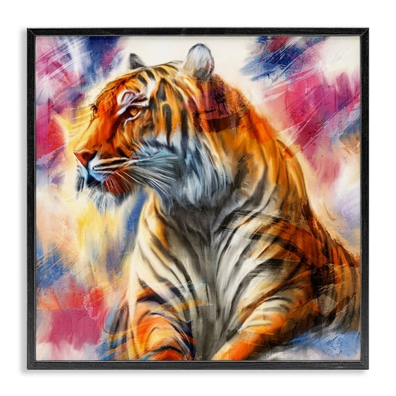 Stupell Industries Fierce & Elegant Tiger Animals Painting Black Framed Art Print Wall Art, 12 x 12