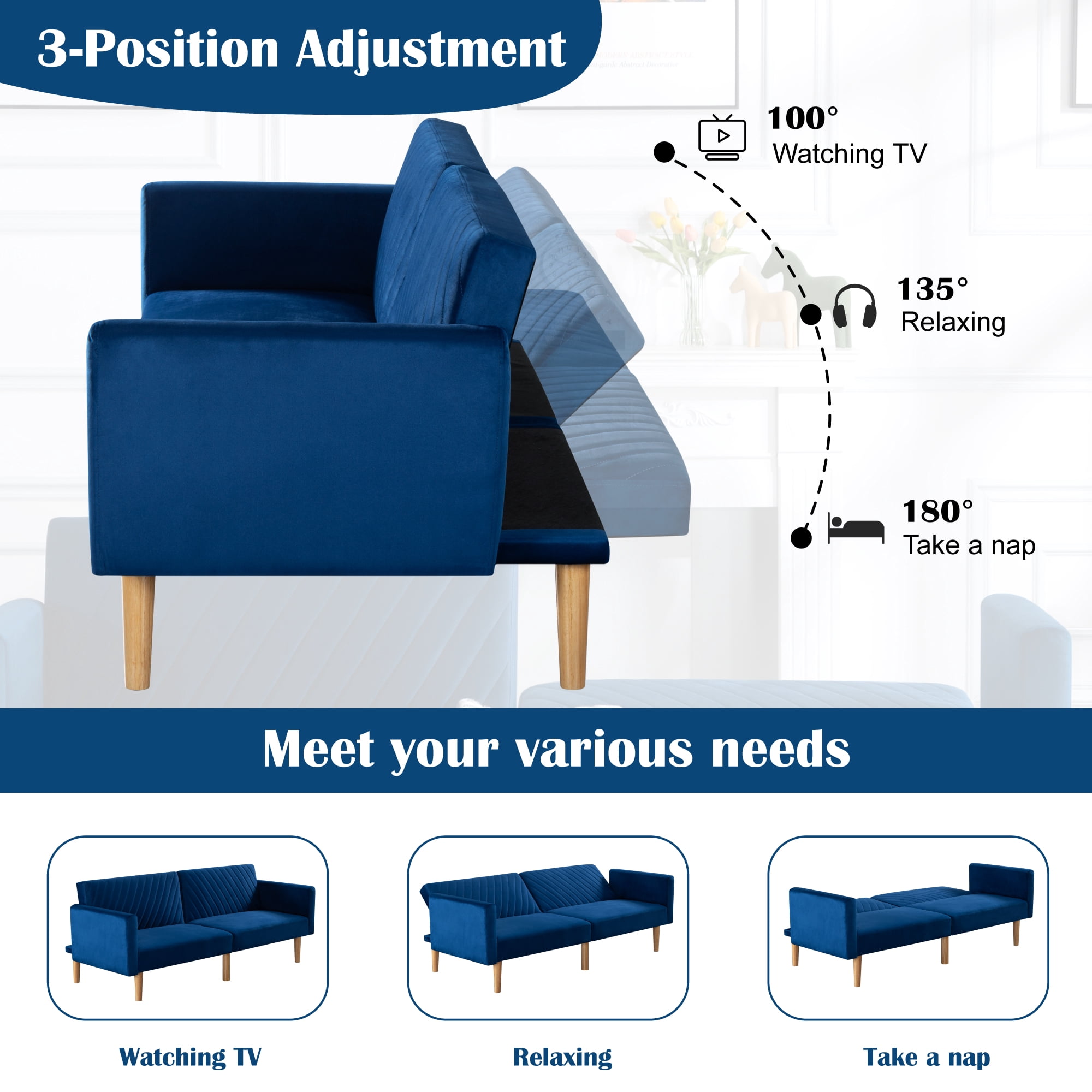Futon Sofa Bed,Sleeper Sofa,Small Sofa,Loveseat,Mid Century Modern Futon Couch,Sofa Cama,Couches for Living Room,Black