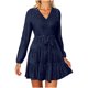 thumbnail image 3 of TaTaai Women Elegant Casual Velvet Long Sleeve V Neck Belted Dress Solid Color Temperament Dress Soft Stretchy Comfortable for Daily Party Wear Gift, 3 of 9